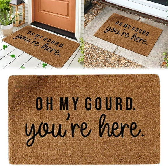 Funny Coir Doormat Oh My Gourd,You're Here Welcome Front Porch Decor For The Entrance Way Personalized Rugs With Heavy - Duty PVC Non Slip Backing Outdoor Coir Gift 23.6 x 15.7inch