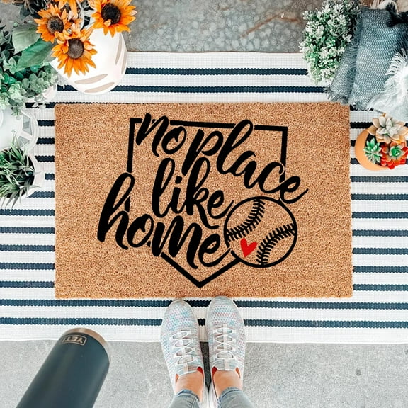 Funny Coir Doormat No Place Like Home Baseball Welcome Front Porch Decor Doormat for The Entrance Way Personalized Rugs with Heavy-Duty PVC Backing Non Slip Outdoor Coir Doormat 23.6 x 15.10 inch