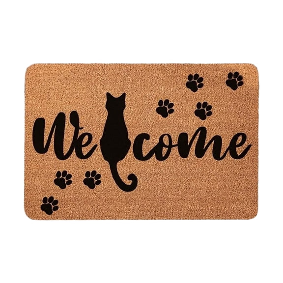 Funny Coir Doormat Welcome Sitting Cute Black Cat Welcome Front Porch Decor Mats for The Entrance, Non Slip Outdoor Doormat(20 x 32 in)