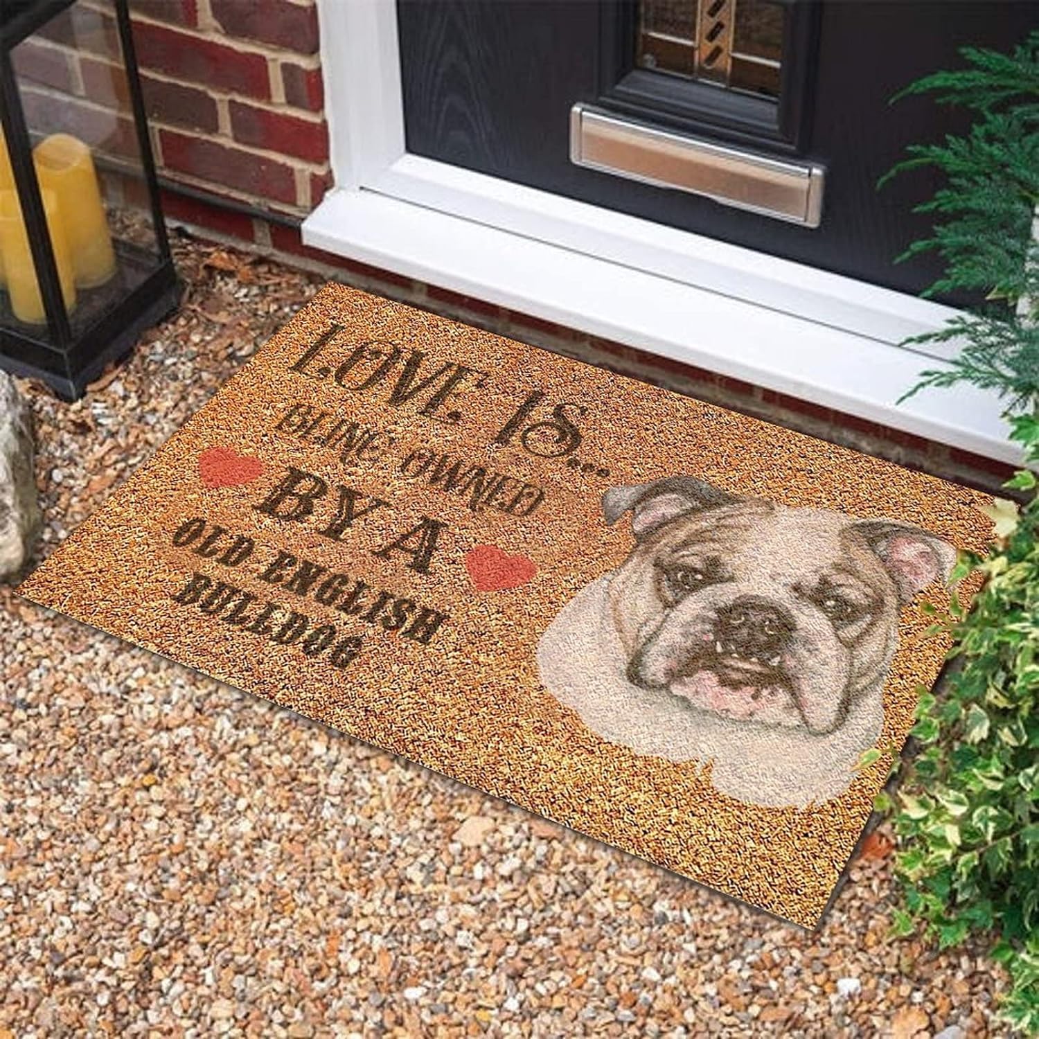 Funny Coir Doormats,Love is Being Owned by A Old English Bulldog Outdoor/Indoor Mat, Watercolor