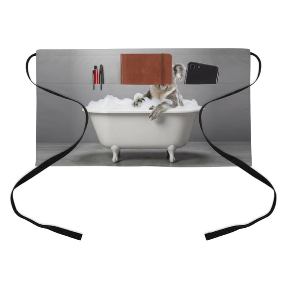 Funny Cola Kitchen Restaurant Half Waist Apron, Bathtub Bathtub Animals Server Short Apron with 3 Pockets Waterproof Oil Waist Aprons for Women Waitress Waiter