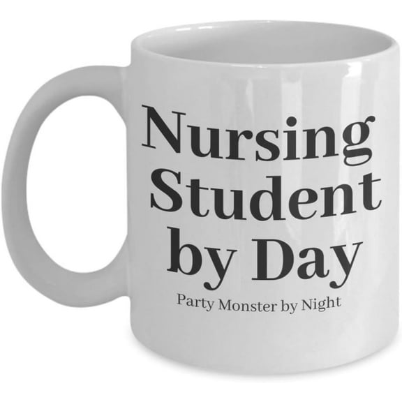 Funny College Dorm Mug - NURSING STUDENT BY DAY - Gift for Student Care Package, End of School Year, Finals, Mid-Terms Coffee or Tea