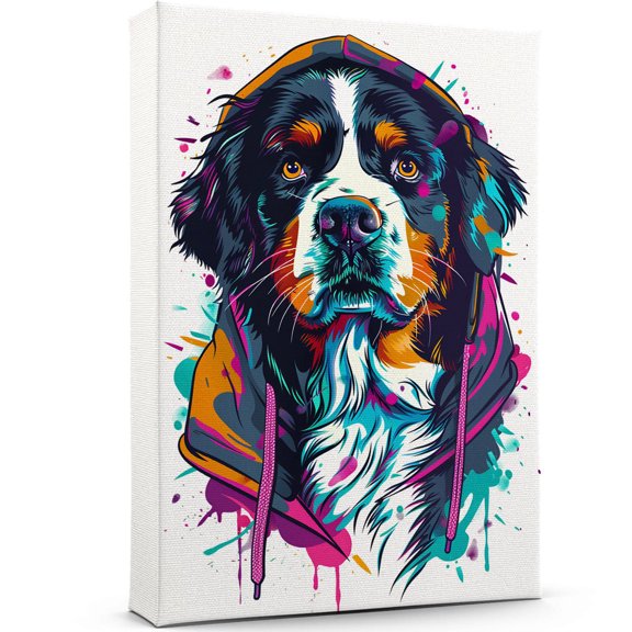 Funny Colorful Animal Canvas Wall Art Print Paintings - Bernese Mountain Dog Graffiti Picture Cool Wall Decor Ready to Hang for Bedroom Kids Room Size 8x12 Inches