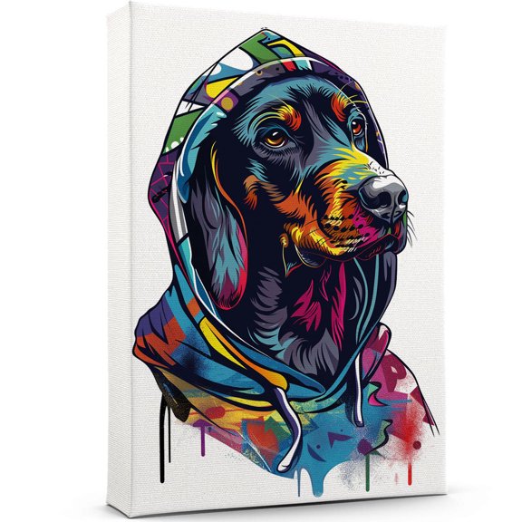 Funny Colorful Animal Canvas Wall Art Print Paintings - Plott Hound Dog Graffiti Picture Cool Wall Decor Ready to Hang for Bedroom Kids Room Size 8x12 Inches