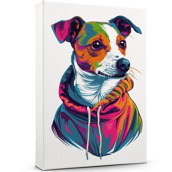 Funny Colorful Animal Canvas Wall Art Print Paintings - Russell Terrier Dog Graffiti Picture Cool Wall Decor Ready to Hang for Bedroom Kids Room Size 8x12 Inches
