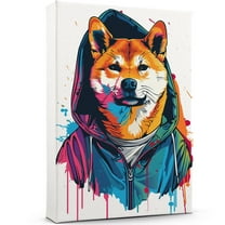 Funny Colorful Animal Canvas Wall Art Print Paintings - Shiba Inu Dog Graffiti Picture Cool Wall Decor Ready to Hang for Bedroom Kids Room Size 8x12 Inches