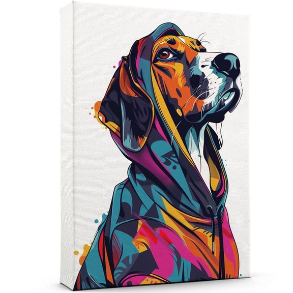 Funny Colorful Animal Canvas Wall Art Print Paintings - Treeing Walker Coonhound Dog Graffiti Picture Cool Wall Decor Ready to Hang for Bedroom Kids Room Size 8x12 Inches
