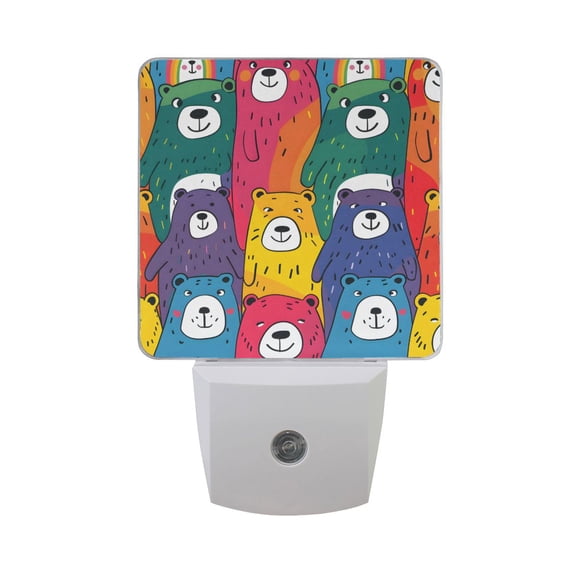 Funny Colorful Bears Night Light 2 Pack LED Nightlight Plug into Wall Dusk to Dawn Sensor Soft White