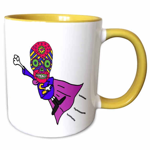 Funny Colorful Day of the Dead with Skull Skeleton Flying Superhero 15oz Two-Tone Yellow Mug mug-336412-13