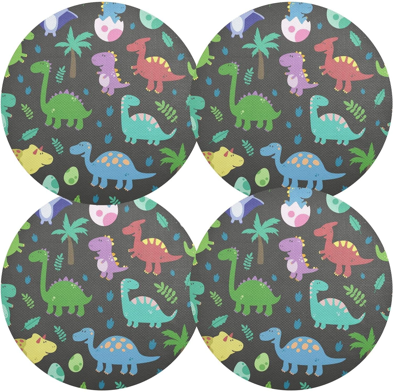 Funny Colorful Dinosaurs Footprins Eggs Palm Round Place Mats Set of 4