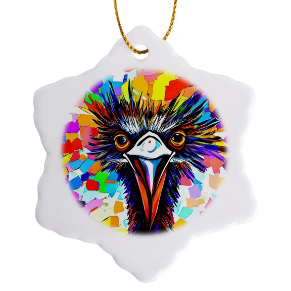 3drose, Funny Colorful Emu. Decorative Digital Painting Gift or Charm for You, 3 inch Snowflake Porcelain Ornament