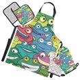 thumbnail image 1 of Funny Colorful Frog Face 5 Pcs Kitchen Set Heat Resistant Oven Mitts and Non-Slip Pot Holders with Adjustable Cooking Apron, 1 of 6