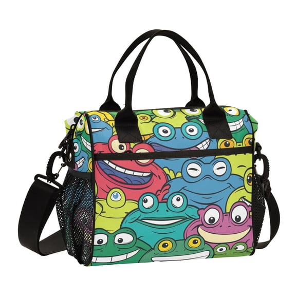 Funny Colorful Frog Face Lunch Bag Insulated Lunch Box Leakproof Reusable Cooler Tote Adjustable Shoulder Strap for Men Women 9L