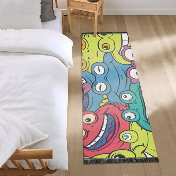 Funny Colorful Frog Face Runner Area Rug 2x6 Soft Non-Slip Washable Bedside Carpet for Hallway Bedroom Living Room Home Decor