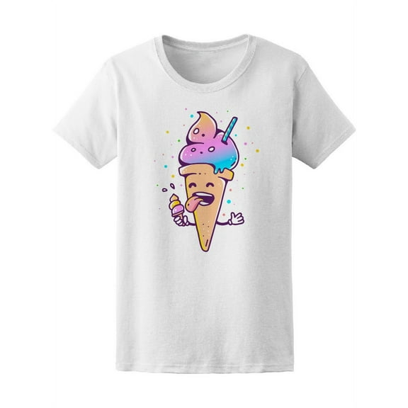Funny Colorful Ice Cream Eating T-Shirt Women -Image by Shutterstock, Female Small