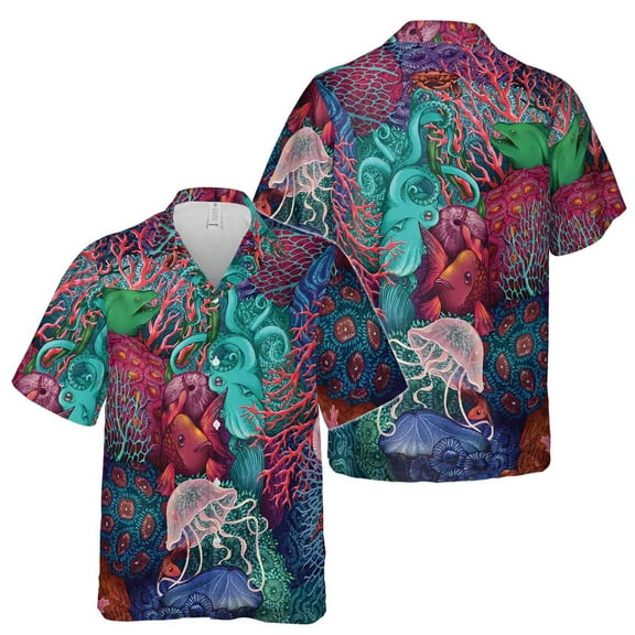 Funny Colorful Sea Animals Beach Vacation Gift Hawaiian Shirt S-5XL