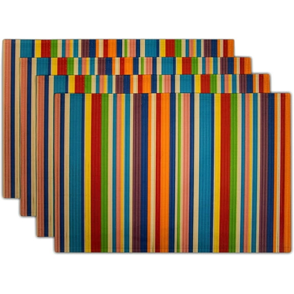 Funny Colorful Stripe Placemats Set of 4 12x18 Inch Modern Multicolor Striped Print Table Mats Farmhouse Decorative Linen Washable Place Mats for Holiday Party Kitchen Dining Table Decor