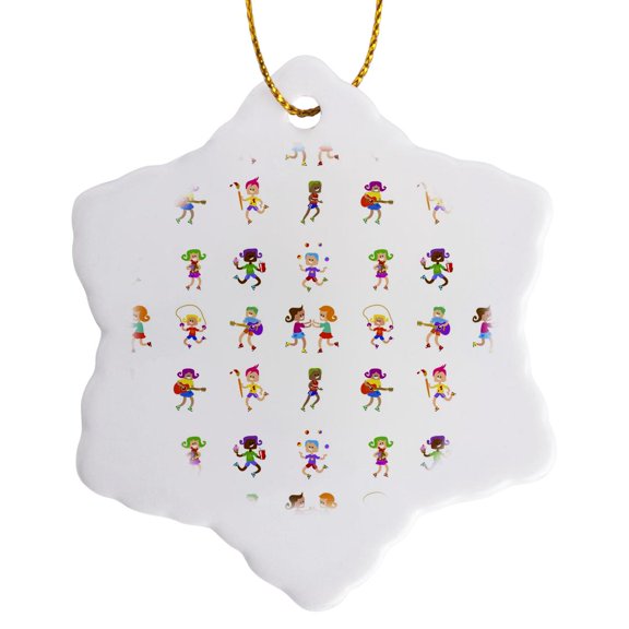 3drose, Funny Colorful Summer Pattern of Cartoon Images of Playing Children, 3 inch Snowflake Porcelain Ornament