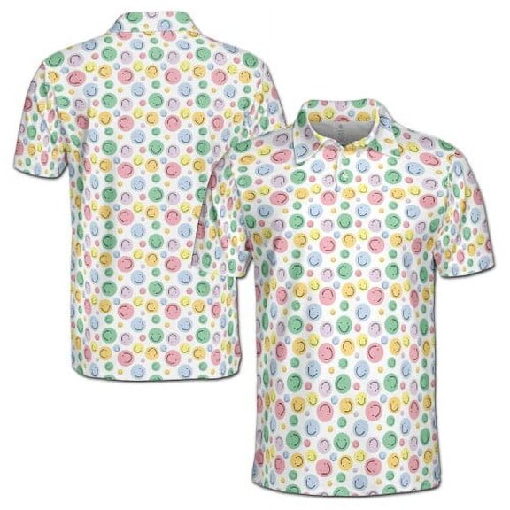 Funny Colorful Tiny Smiley Face Doodle Golf Men's Polo Shirt S-5XL