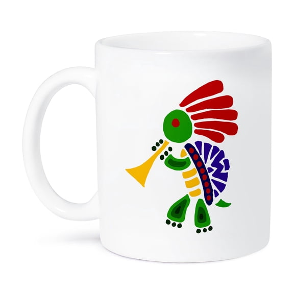 Funny Colorful Turtle Dancing Kokopelli And Playing Horn, 15oz Mug
