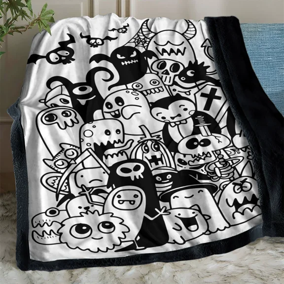 Funny Coloring Blankets with 24 Markers, Snuggle Color Sketch Blankets & Reusable Doodle Mat, Creative DIY Art Blanket for Teens Adults Activity Play, Halloween Blankets Birthday Gift for Boys Girls