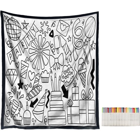 Funny Coloring Blankets with 24 Markers, Snuggle Color Sketch Blankets & Reusable Doodle Mat, Creative DIY Art Blanket for Teens Adults Activity Play, Halloween Blankets Birthday Gift for Boys Girls