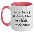 thumbnail image 1 of Funny Comedian Gifts from Friends, Comedian Coffee Mug for Graduation, Sorry This Guy Is Already Taken By A Smokin' Hot Comedian, Two Tone Coffee Mug, 1 of 4