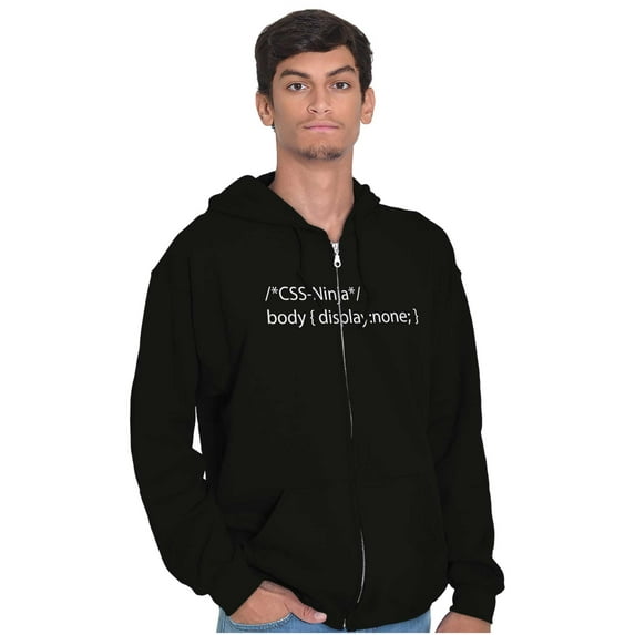 Funny Computer Coding Joke CSS Ninja Zip Up Hoodie Men's Women's Brisco Brands M