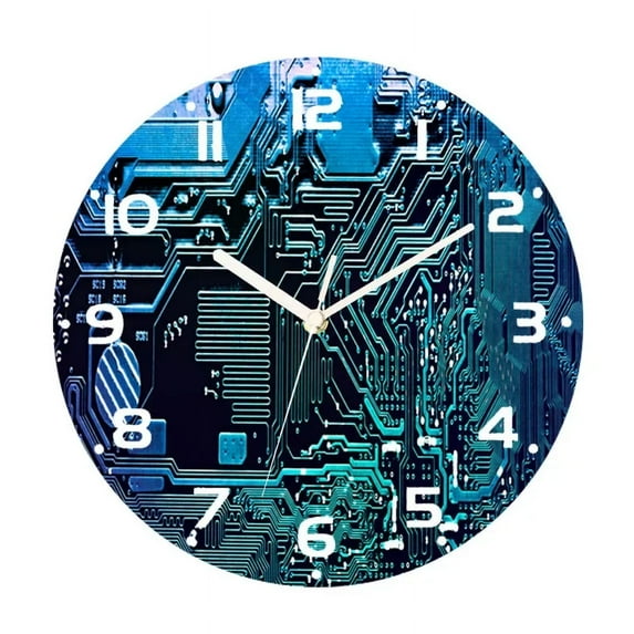 Funny Computer Green Circuit Board Big Wall Clock Geek Decorative Watch Technology Science Teacher Nerd Engineer Gift Decor