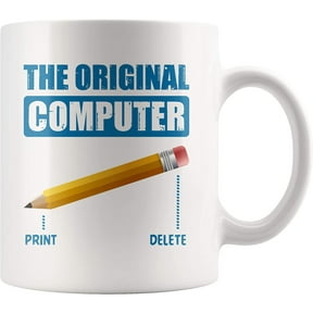Funny Computer Science Coffee Mug The Original Computer 11 oz Programming Computer Programmer Gag Joke Geek Nerd Gift Ideas Pencil Erase Delete Novelty Ceramic Coffee Tea Cup Mug White
