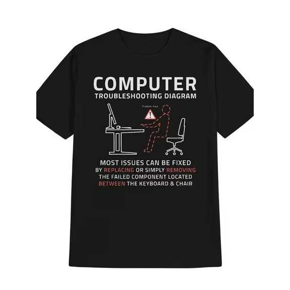 Funny Computer Troublesolving Diagram Graphic T-Shirt