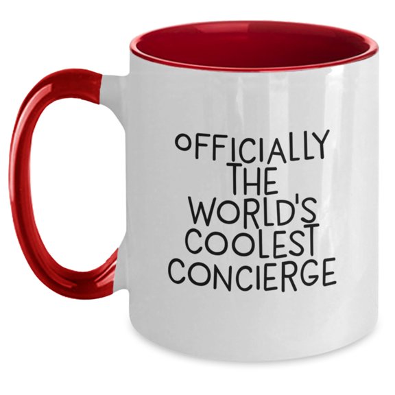 Funny Concierge Gifts from Friends for Concierge, Officially The World's Coolest Concierge Quote Two Tone Coffee Mug, Christmas Unique Gifts