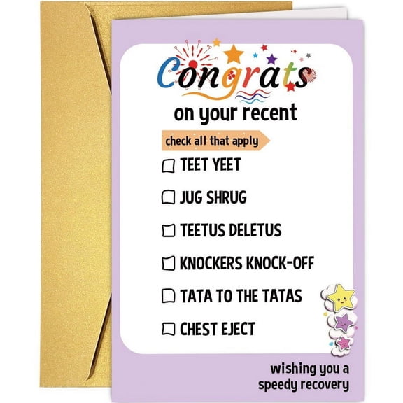 Funny Congratulatory Greeting Card - Unique "Check All That Apply" Recovery Humor - Includes Envelope