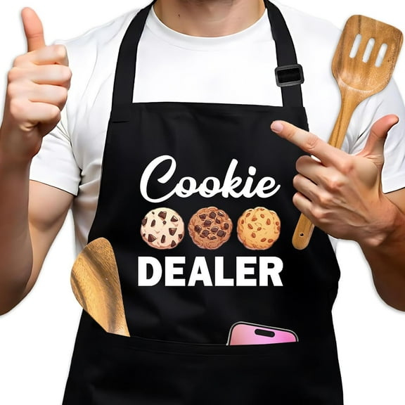 Funny Cookie Baking Aprons for Women, Cookie Dealer, Adjustable Cooking Black Kitchen Aprons with Pockets, Bake Lover Gifts, Housewarming New Home Gifts for Hostess Mom Wife Sister Friend