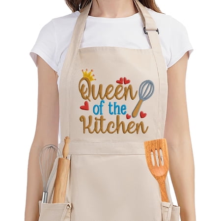 Funny Cooking Aprons for Women with Pockets, Embroidered Cute Baking Aprons - of the Kitchen - Fun Day, Birthday, Cooking s for Women Baker Mom Wife Girlfriend Chef