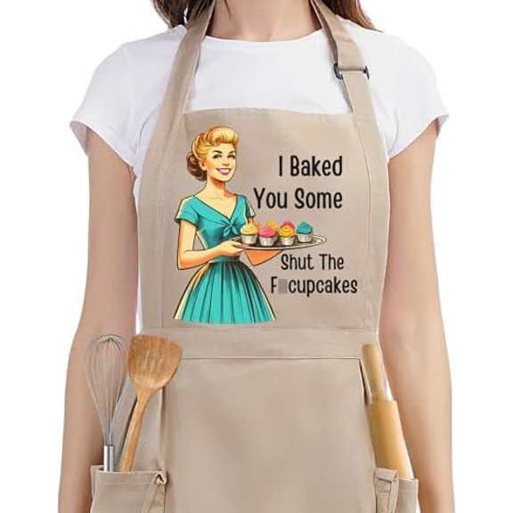 Funny Cooking Baking Aprons for Women w/Pockets, Ruffle, Cute Sarcastic Womens Kitchen Apron, Hilarious Retro Baker Gifts for Housewife Mom Chef Wife Her, Valentines Day Baking Gifts for Women