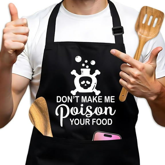 Funny Cooking Gifts for Women, Don''t Make Me Poison Your Food Black Aprons, Adjustable Kitchen Baking Aprons with Pockets, Sarcastic Apron Gifts, Humor Birthday Gifts for Mom Wife Hostess