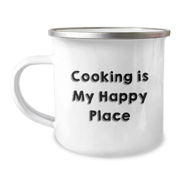 Funny Cooking Gifts from Friends for Camping Enthusiasts, Christmas Unique Mugs, 'Cooking Is My Happy Place' Quote