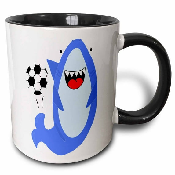 3drose, Funny Cool Blue Shark Playing Soccer Ball, 15oz Two-tone Black Mug