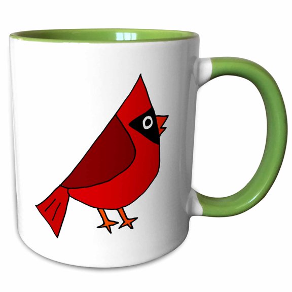 3drose, Funny Cool Cardinal Red Bird Cartoon, 15oz Two-tone Green Mug
