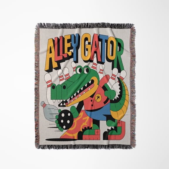 Funny Cool Colorful Alligator Bowling Alley Gator Pun Sports Abstract, Woven Blanket