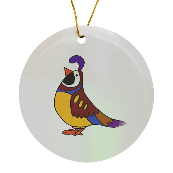 3drose, Funny Cool Colorful Quail Bird Cartoon, Circle Porcelain Ornament