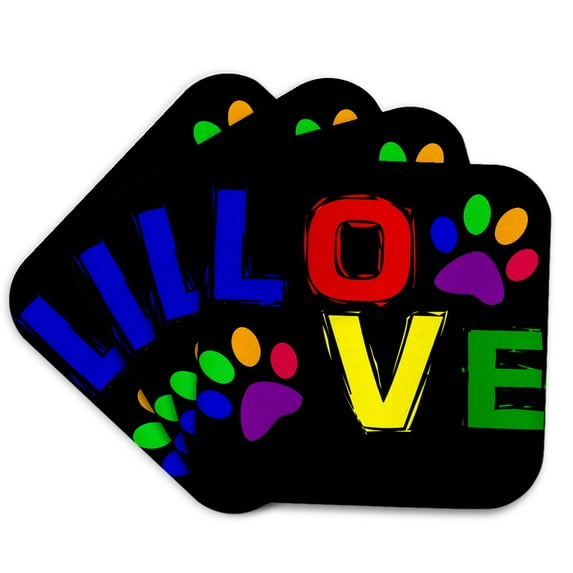 3drose, Funny Cool Dog Love with Paw Prints Art, Set of 4 Coasters - Soft
