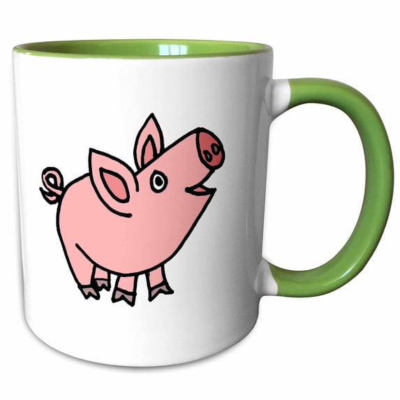 3drose, Funny Cool Funky Pink Pig Cartoon, 15oz Two-tone Green Mug