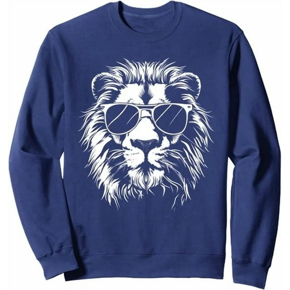 Funny Cool Lion Sunglasses Graphic Design Unisex Crewneck Sweatshirt