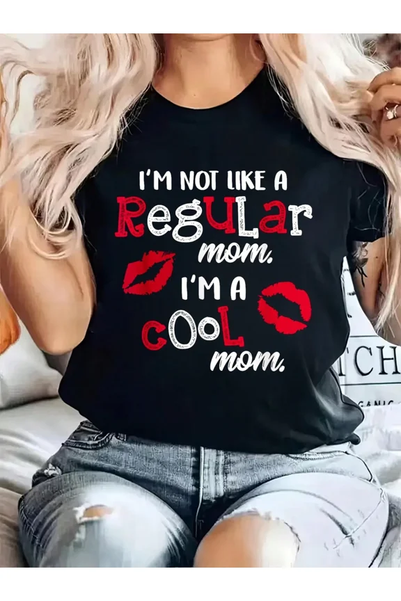 Funny Cool Mom Graphic T-Shirt for Women, Unique Motherhood Statement Tee, Lips Print Design, Perfect Gift for Moms