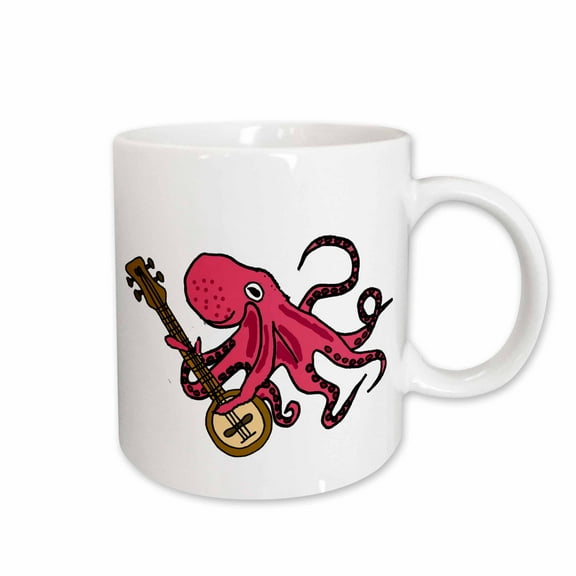 3drose, Funny Cool Octopus Playing Banjo Cartoon, 11oz Mug