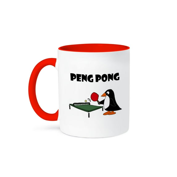 3drose, Funny Cool Penguin Playing Peng Pong Ping Pong Pun, 11oz Two-tone Red Mug