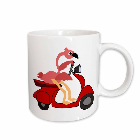 3drose, Funny Cool Pink Flamingo Bird Riding Red Motor Scooter Art, 11oz Mug
