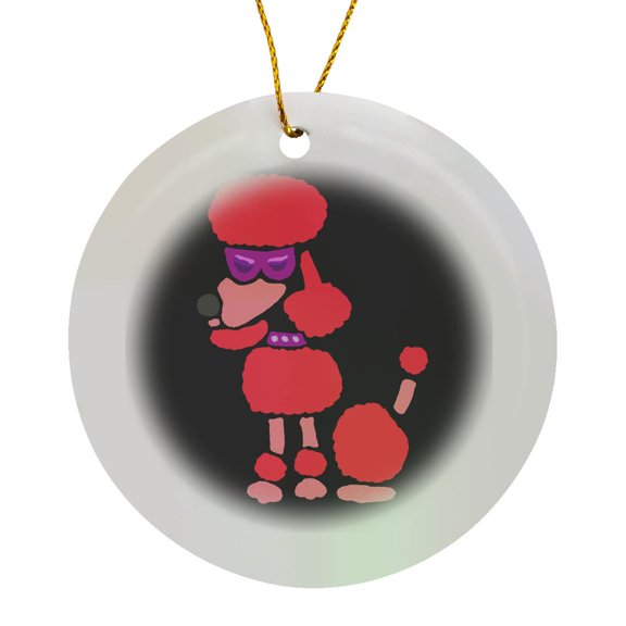 3drose, Funny Cool Pink Poodle Wearing Sunglasses and Rhinestones, Circle Porcelain Ornament